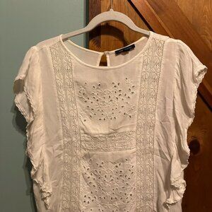 American Eagle Outfitters Cream Embroidered Blouse